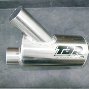 A stainless steel exhaust pipe with the Yamaha Wave Blaster 701 1993-96, TDR Waterbox on it.