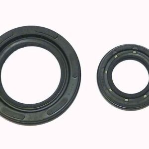 Two black rubber seals from the WSM Aftermarket Crankshaft Seal Kit for Yamaha RZ 350 Banshee Part#15-5772 on a white background.