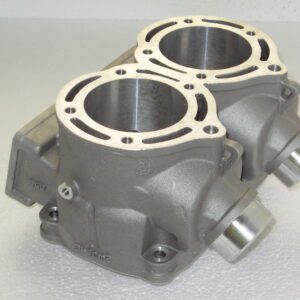 A pair of stainless steel Cheetah Cub Cylinder 421cc 68mm bore on a white surface.