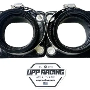 A pair of black UPP Intake Manifolds with the word UPP Racing on them, perfect for UPP intake manifolds.