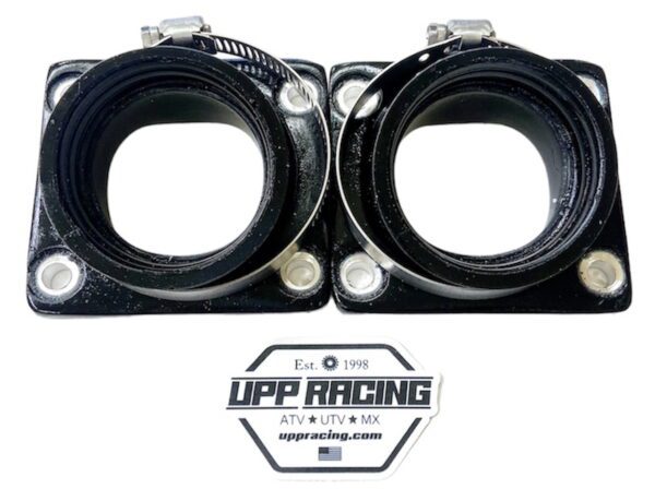 A pair of black UPP Intake Manifolds with the word UPP Racing on them, perfect for UPP intake manifolds.